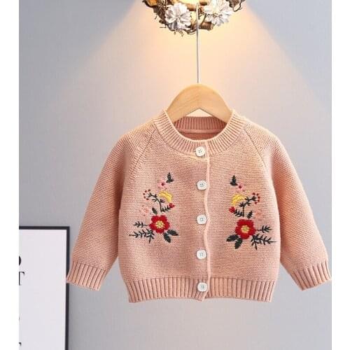 Girls Knitted Sweater Top 2021 little girl baby autumn and winter new knitted sweater cardigan flower embroidery top coat baby