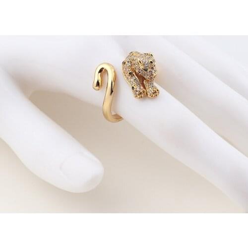 High Quality Gold Color Copper Metal CZ Cubic Zirconia Adjustable Opening Animal Leopard Rings For Women Men Jewelry Gift