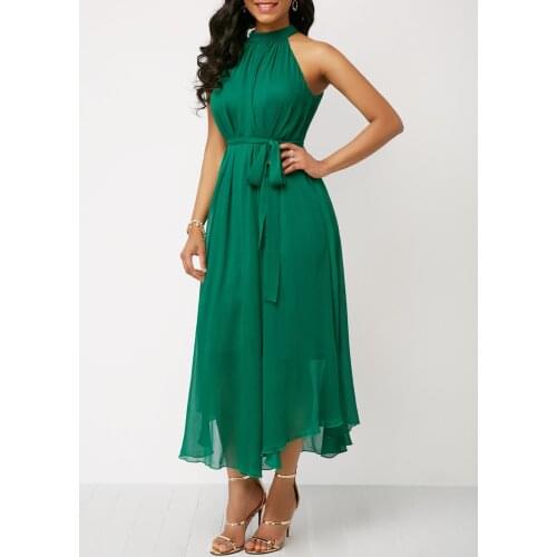 Plus-sized Brand Womens Clothing 2021 Amazon AliExpress Wish Spring-Summer-Halter Lace-up Pleated Chiffon Dress