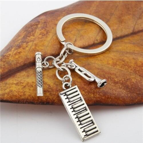 1Pc Flute And Piano Charms Keychain Finding Musical Instrument Music Teacher Gift Keyring Jewelry Supplies