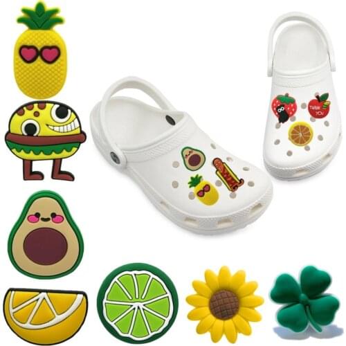 1pcs Fruits Avocado Pineapple Lemon Apple Carrot PVC Shoe Charms Decorations Popcorn Fries Accessories Baby Bottle Kids Gift