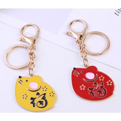 12 zodiac New Year golden lucky Mouse keychain woman Bag Pendant Animal Keyrings Charm Jewelry Forconstellation gift car keyring