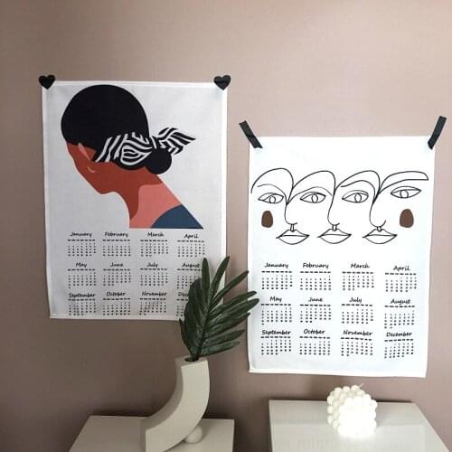 2022 Fabric Printed Calendar Nordic INS Tapestry Simple Hanging Cloth Wall Stickers Decoration for Bedroom Dormitory Art Deco