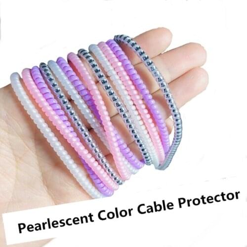 50pcs 1.55M Pearlescent Color USB Charger Cable Earphone Protector Spiral Wrap Cable Winder For iPhone Samsung Huawei Xiaomi