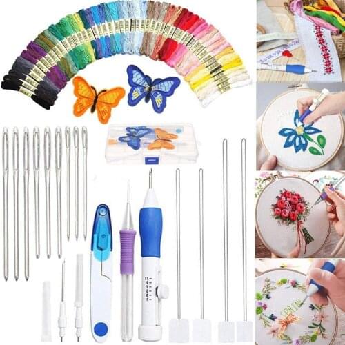 71pcs Embroidery Pen Punch Needle Kit Craft Embroidery Threads Cross Stitch Embroidery DIY Knitting Sewing Accessory Tools