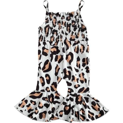 Baby Newborn Leopard Print Romper Jumpsuits Sleeveless Flare Pants Summer Infant Toddler Fashion Draped Jumpsuits 0-24M