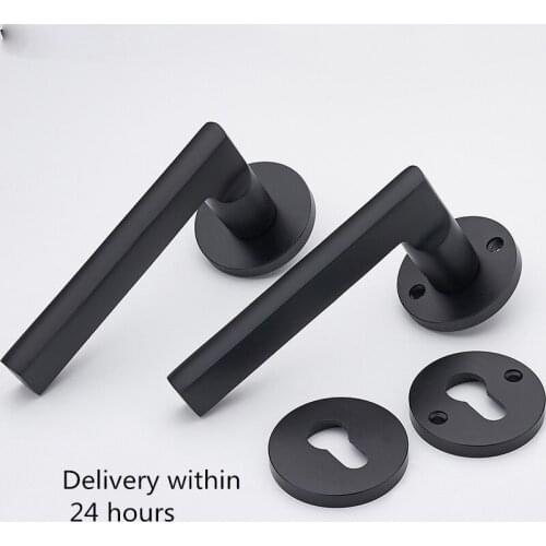 Space aluminum door lock indoor room door bedroom black split handle lock black sand indoor split engineering