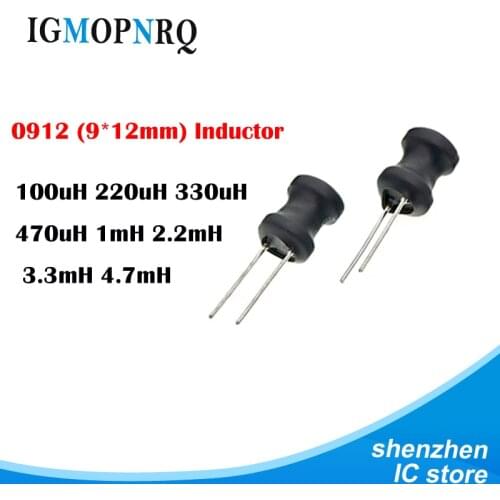 10pcs Unshielded Wirewound DIP power Inductor 0912 (9*12mm) 100uH 220uH 330uH 470uH 1mH 2.2mH 3.3mH 4.7mH I-shaped inductance