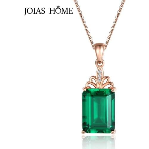 JoiasHome 925 Sterling Silver Women Necklace With rectangle Green Emerald charm lady Wedding Jewelry Whole