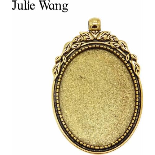 JulieWang 4 PCS Antique Gold Oval Cabochon Base Fit 40*30mm Cameo Settings Charm Alloy Pendant Charms Jewelry Making Accessory