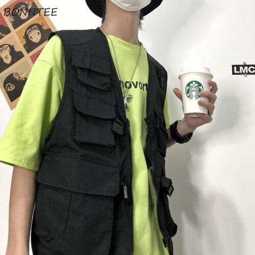 Cargo Vests Women Ins Chic Harajuku Basic Balck Leisure Unisex Teens Streetwear All-match Fashion BF Style Womens Outwear Vest