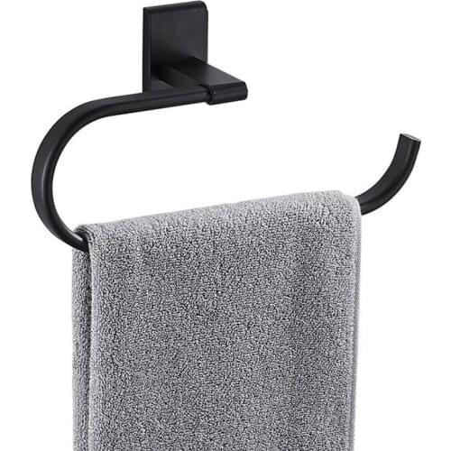 Ring Towel Ring Hanging Punch-Free Black Bathroom Hand Towel Holder Wall-Mounted Bath Hardware Sets Handdoekring Porta Toalha