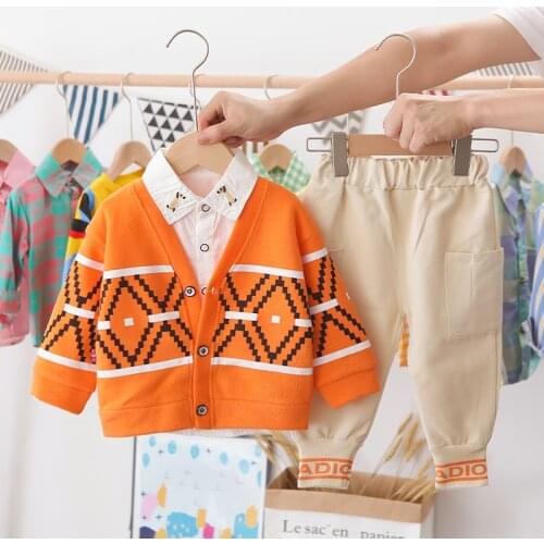 Boys Clothing Set Autumn Winter Warm Suit For Boy Sweater +Shirt+ Pants 3 Pcs Clothes Set Kids Christmas Birthday Present