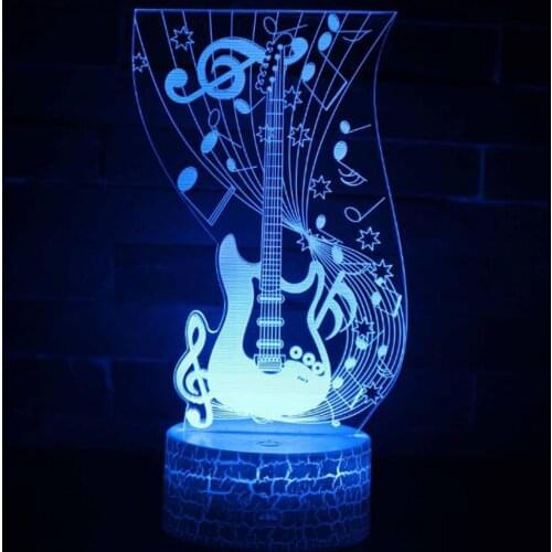 Music Note Cool Guitar 3D Acrylic Light Music Logo LED Night Light for Bedroom Home Decoration Children Guitar Lover Best Gifts