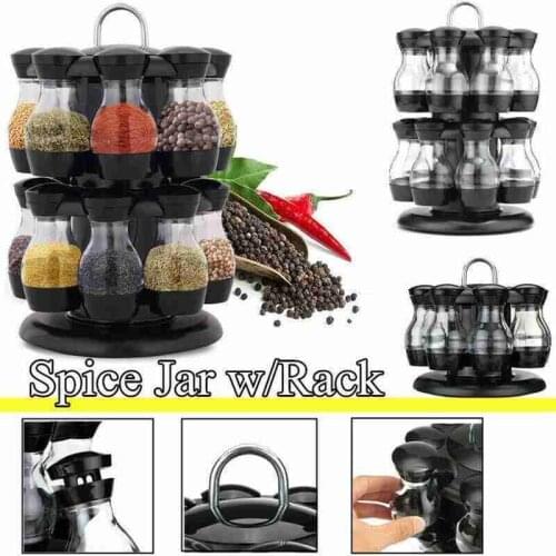 Kitchen Jars for Spices Rotating Glass Cruet Seasoning Jar Set BBQ Pepper Salt Shakers Paprika Bottle Kitchen Storage Rack Jar