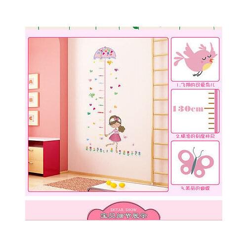 Lovely lucky child kids home Room Decor Girls Umbrella Height Chart Wall Sticker Art Vinyl Wall Stickers
