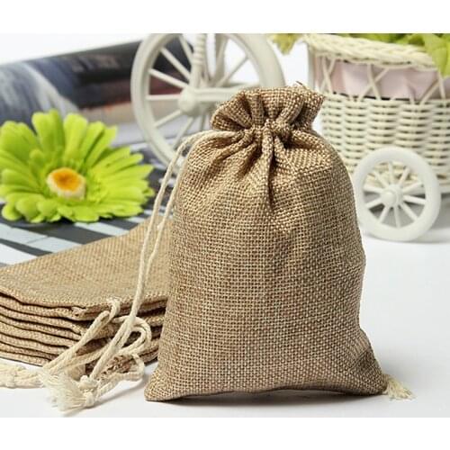 Mini Rustic Burlap Pouch Sack Drawstring Tie Bag Wedding Party Favor