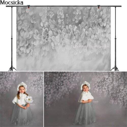 Mocsicka Grey Flowers Photography Background Hand Drawn Style Dream Flowers Backdrop Child Portrait Decoration Props Studio