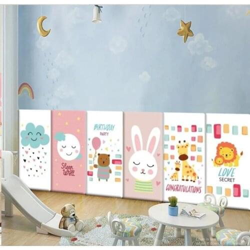 Cartoon Bed Headboards Soft Bag Anti-collision Tatami Childrens Room Decor Cute Kids Room Animals 3D Wall Stickers Bed Head
