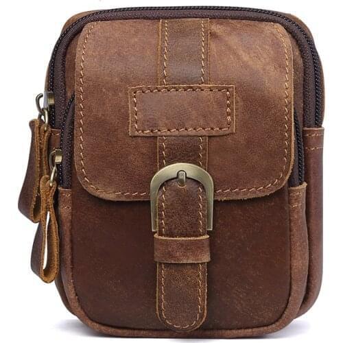 Natural Skin Men Hip Bum Cell/Mobile Phone Cigarette Bag Case Cover Purse Pouch Genuine Leather Vintage Belt Waist Fanny Pack