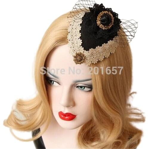 NEW Wholesale fashion velvet lace top hat vintage hat fascinator burlesque clips party church bridal hairclips mix design-32
