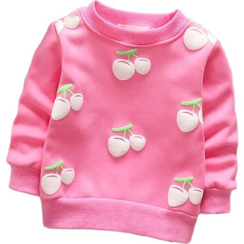 2019 New Arrival Autumn Girls Long Sleeve Top Sweatshirt T-shirt Cherry Print Fashion Childrens Wear Cotton Comfortable
