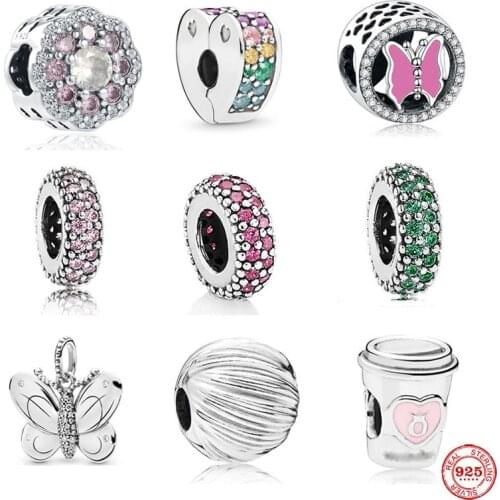 New european cup butterfly rose red pink spacer clip diy bead fit Original Pandora Charms silver 925 Bracelet DIY Women Jewelry