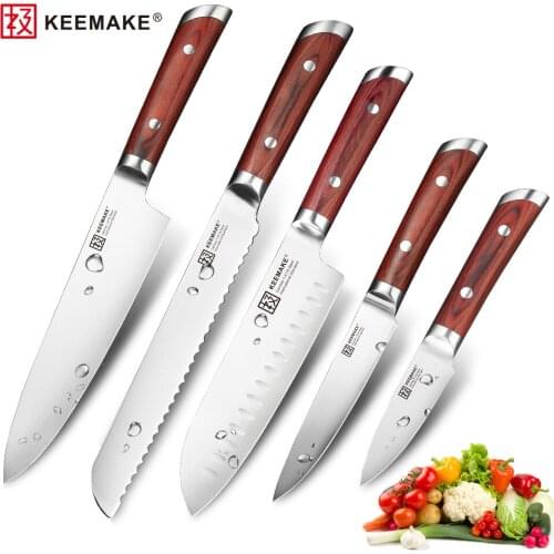 Chef Knife German 1.4116 Steel Sharp Blade Japanese Santoku Utility Bread Paring нож 5pcs Kitchen Knives Set Color Wood Handle