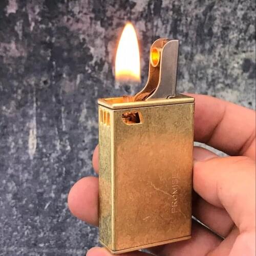 PROMISE creativity mechanical brass kerosene igniter Automatic ignition Flint Gasoline oil cigarette lighter Wooden gift box