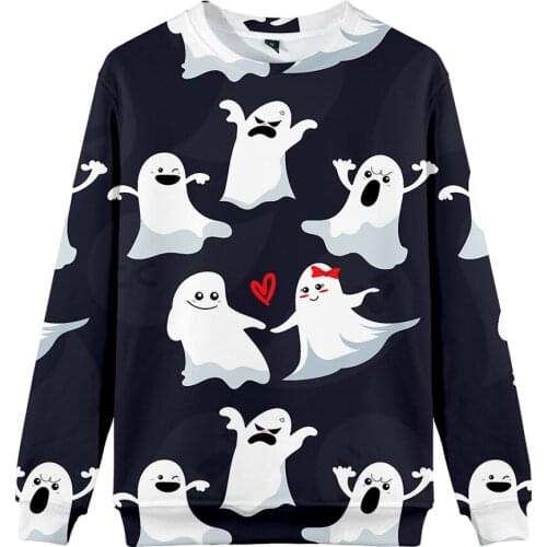 Halloween Harajuku hip-hop trend mens street autumn and winter plus velvet pullover sweater over sized