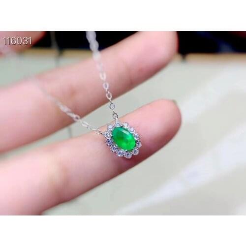 100% Natural Real Emerald necklace pendant Free shipping 925 sterling silver gemstone For men women
