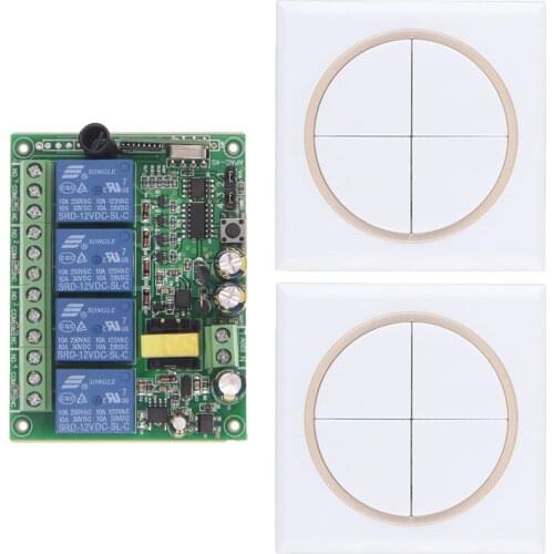 AC 220V 10A 4CH 4 CH Remote Control Switch RF Wireless Receiver +86 Wall Pannel Transmitter 315 / 433 MHz Toggle
