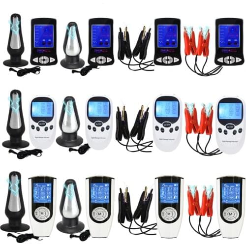 Electric Shock Anal Vaginal Plug Electro Stimulate Nipple Clamps Labia Clips G-Spot Prostate Massager Couple Sex Medical Toy Kit
