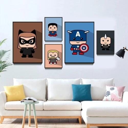 Marvel Cartoon Canvas Painting Superhero Avengers Poster Print Captain America IronMan Spiderman Wall Art Picture Home Decor