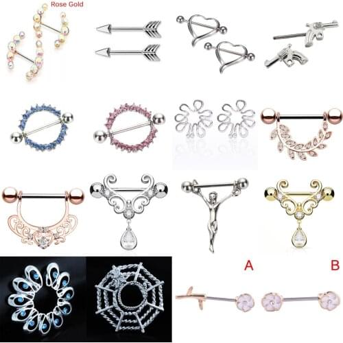 2021 Body Piercing Jewelry 1/2pcs Titanium Nipple Piercing Heart Barbell Nipple Shield Flower Charming Nipple Rings For Women