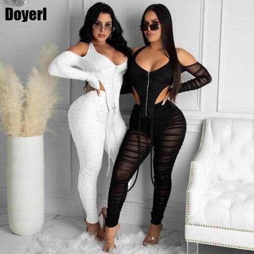 Sexy Sheer Mesh Two Piece Club Outfits for Women Matching Sets Party Birthday Crop Top and Pants Set Ruched 2 Piece Set Women