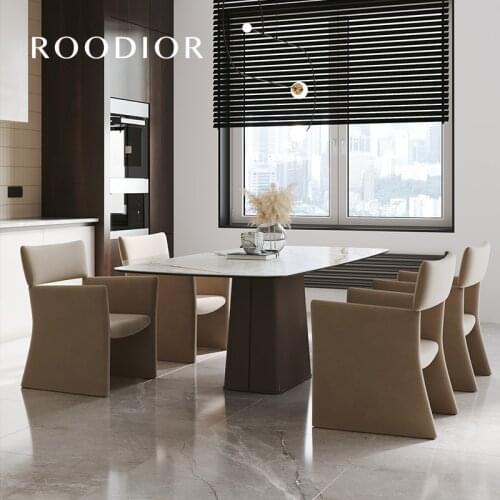 Modern light luxury dining table and chair combination rectangular rock board dining table home small apartment table designer