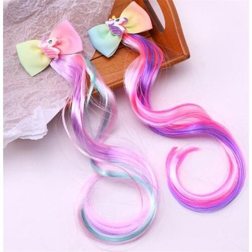 New Girls Cute Cartoon Unicorn Princess Bow Colorful Braid Headband Sweet Hair Ornament Clips Hairpins Fashion Hair Accessories