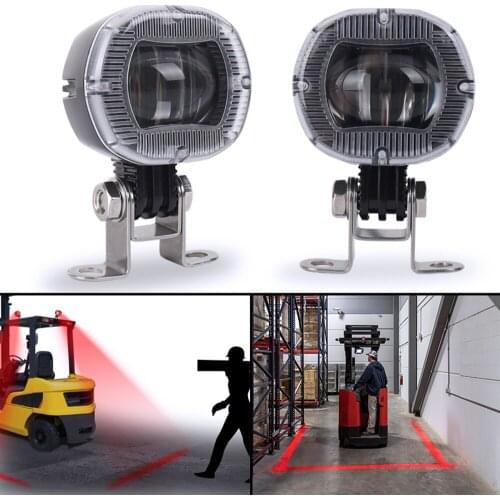 2 Pcs Red Forklift Safety Lights Zone Warehouse Pedestrian Warning Light 12V to 60V DC Truck Security Indicator LED Spotlight