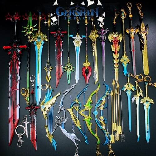 25cm Game Genshin Impact Sword Anime Figure Weapon HuTao Klee ZhongLi Diluc Xiao Alloy Model Toys Keychain Collection for Gift