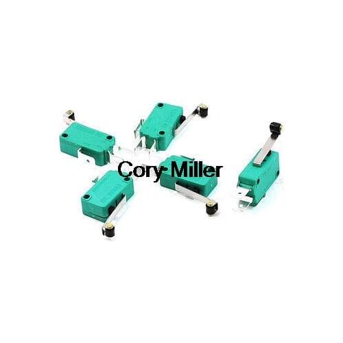 250VAC 16A 1NO 1NC 3-Pin Long Hinge Roller Lever Limit Microswitch Green