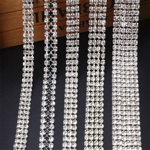 5 Yard Crystal Diamond Chain Multi-Rows Glass Rhinestone Trimming Silver Base Diy Dress Decoration Applique Sew On Shoe Clothing