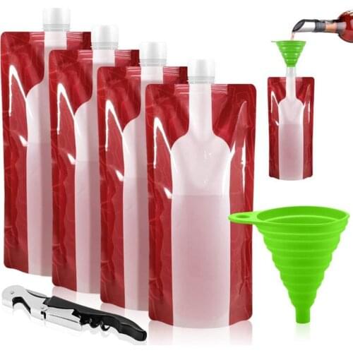 750ML 4Pcs Portable Foldable Leak-proof And Portable Wine Bottle Bag Reusable Wine Bottle Pouch With Funnel Corkscrew