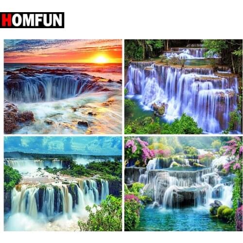 HOMFUN 5d Diamond Painting Full Square/Round "Waterfall scenery" Picture Of Rhinestone DIY Diamond Embroidery Home Decor