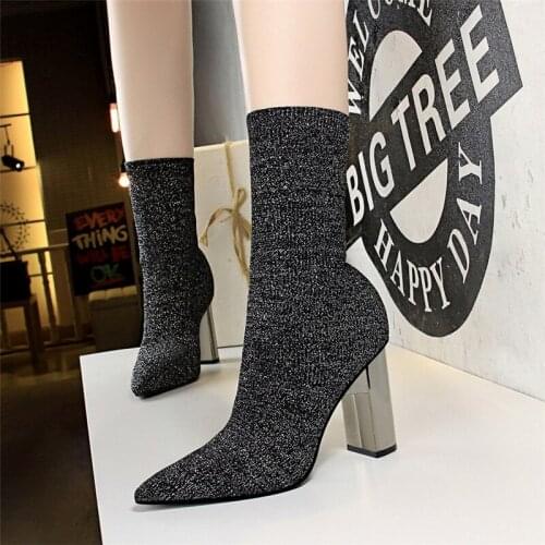 High Heels Boots Women Shoes Luxury Sock Boots Glitter Ladies Shoes Ankle Boots For Women Autumn Women Shoes Zapatos De Mujer
