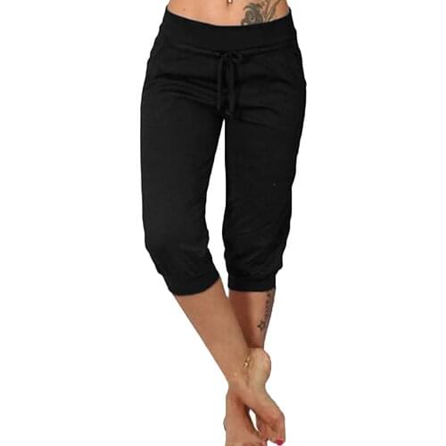 New Arrival Solid Color Capri Pants Women 2021 Elastic Waist Casual Pencil Pants Drawstring Homewear Trousers Pantacourt Femme