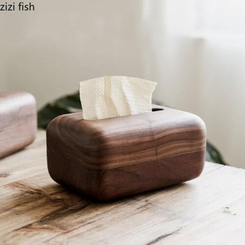 Black Walnut Wooden Tissue Box Restaurant Hotel Dinner Table Paper Towel Organizer Home Living Room Desktop Magnetic Tissue Box