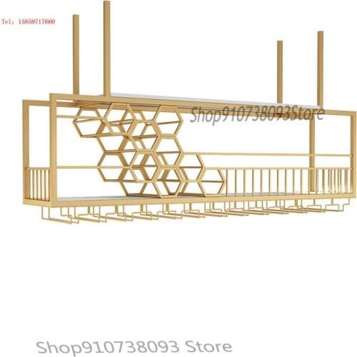 Wrought iron bar wine rack bar wall cabinet wine goblet rack hanging wine cooler rack