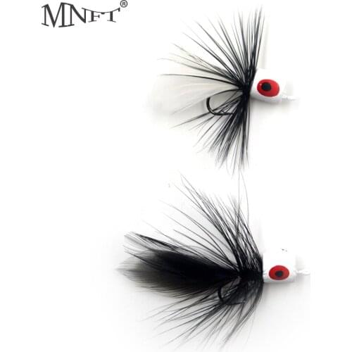 MNFT 6Pcs/Lot Water Floating Flies Lures Fly Fishing Hook White Popper Black Feather beard Bait for Bass Salmon Trout Fishing 7
