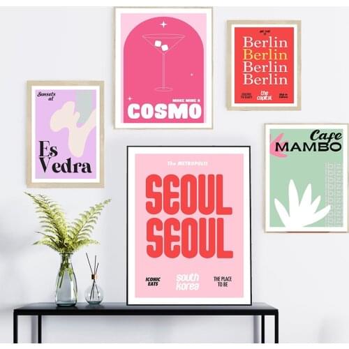 Fashion Colorful Cocktail Poster Berlin Seoul Club Bar Wall Art Abstract Mural Canvas Picture Living Room Kitchen Decor Painting